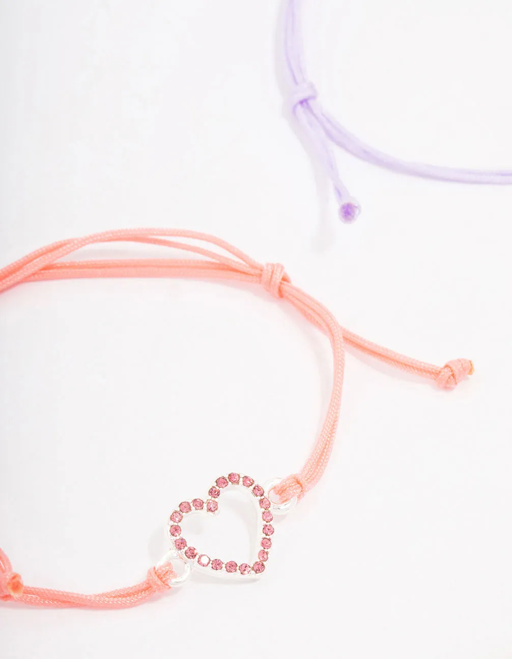 Pink & Purple Diamante Heart Cord Bracelet Pack