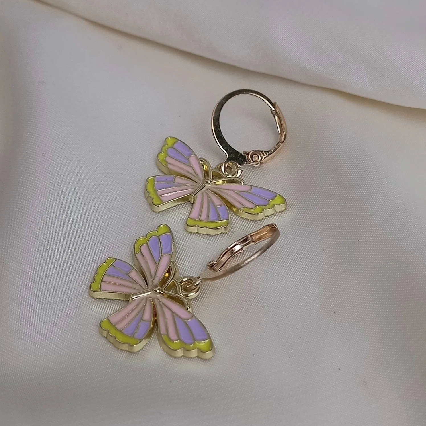 Pink & Yellow Butterfly Drop Earrings - Lightweight Drop Earrings,Purple Butterfly Earrings,Cute Earrings,Earrings In The UK,Pink Jewellery