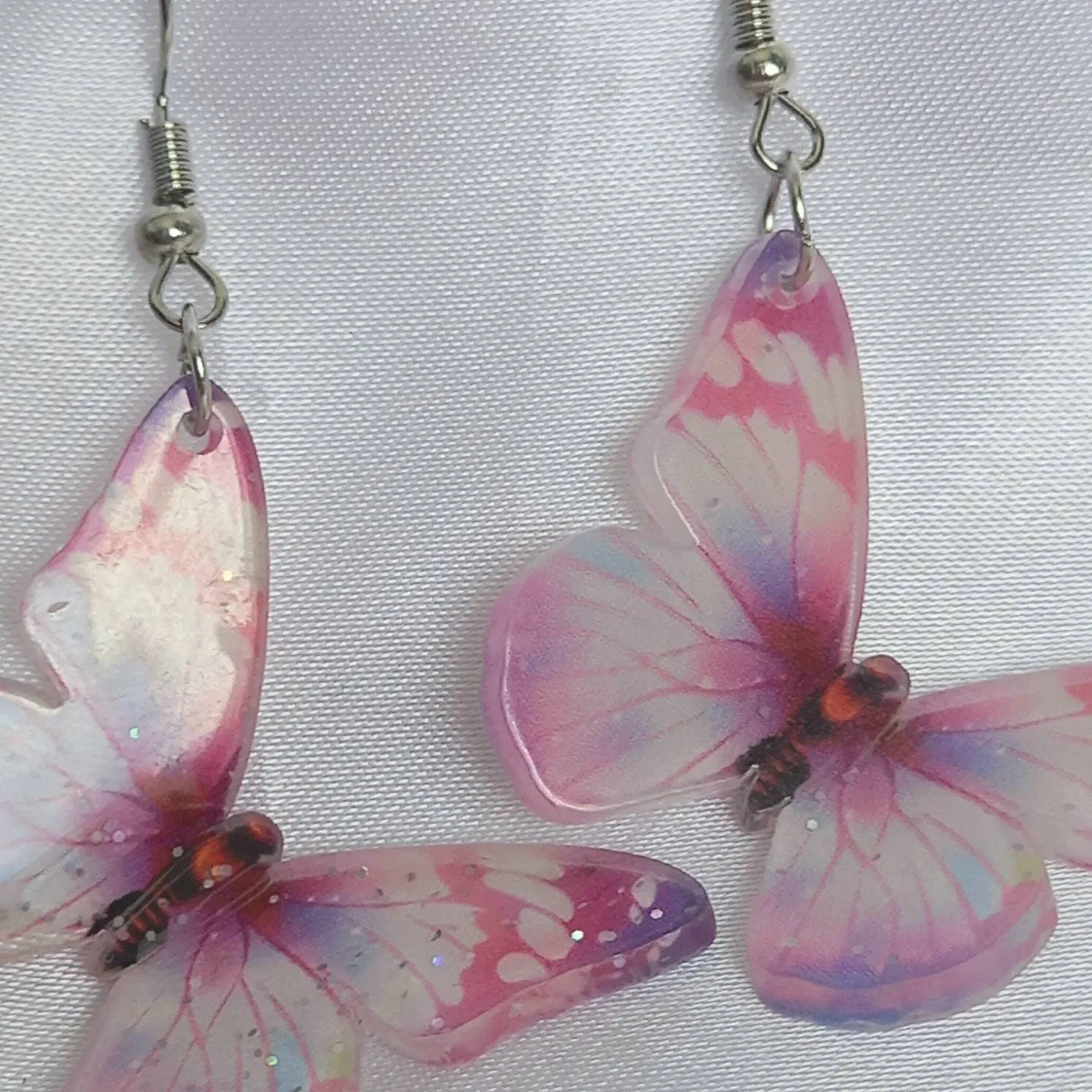 Pink Butterfly Drop Earrings - Lightweight Earrings,Purple Butterfly Earrings,Pink Earrings In The UK,Silver Butterfly Jewellery In The UK