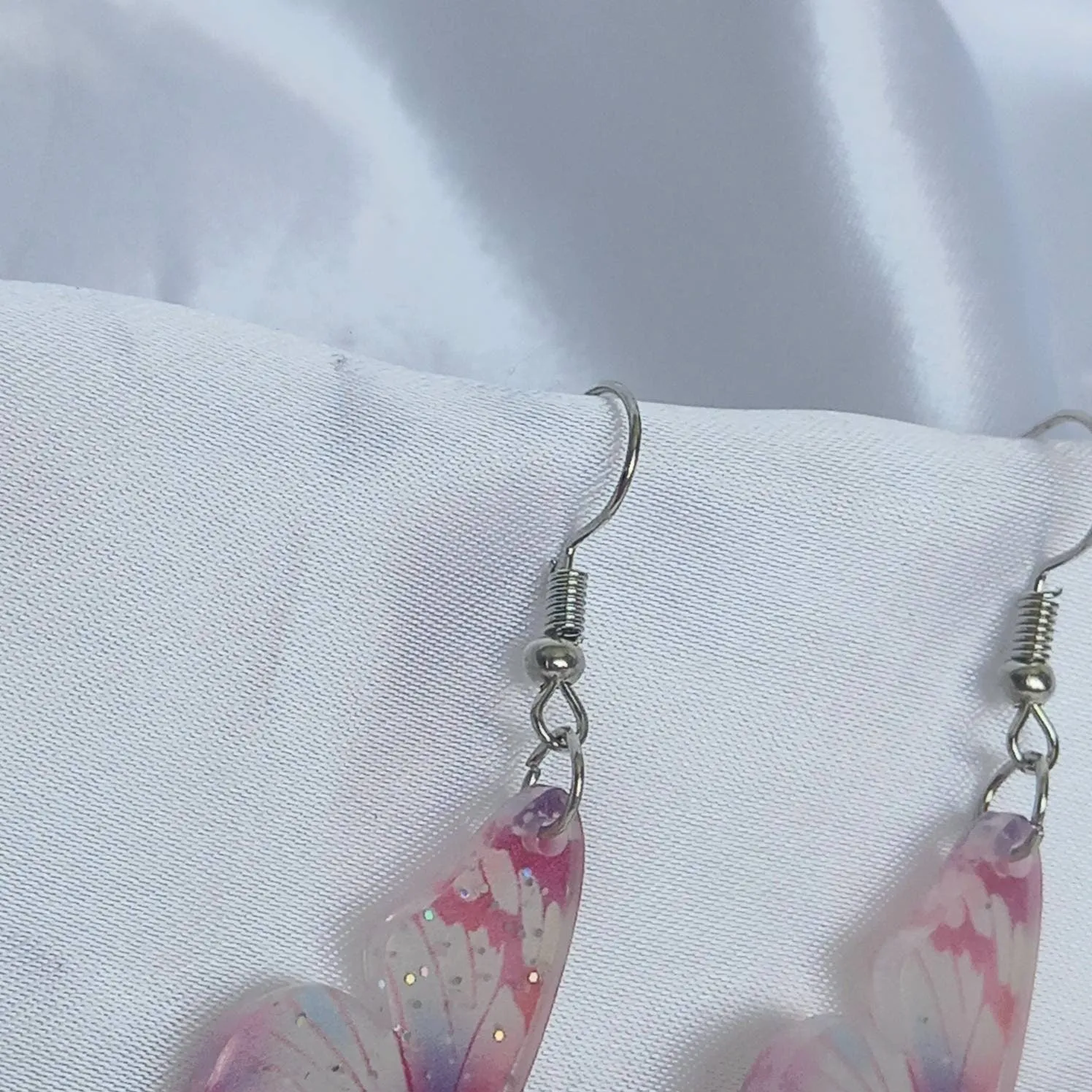 Pink Butterfly Drop Earrings - Lightweight Earrings,Purple Butterfly Earrings,Pink Earrings In The UK,Silver Butterfly Jewellery In The UK