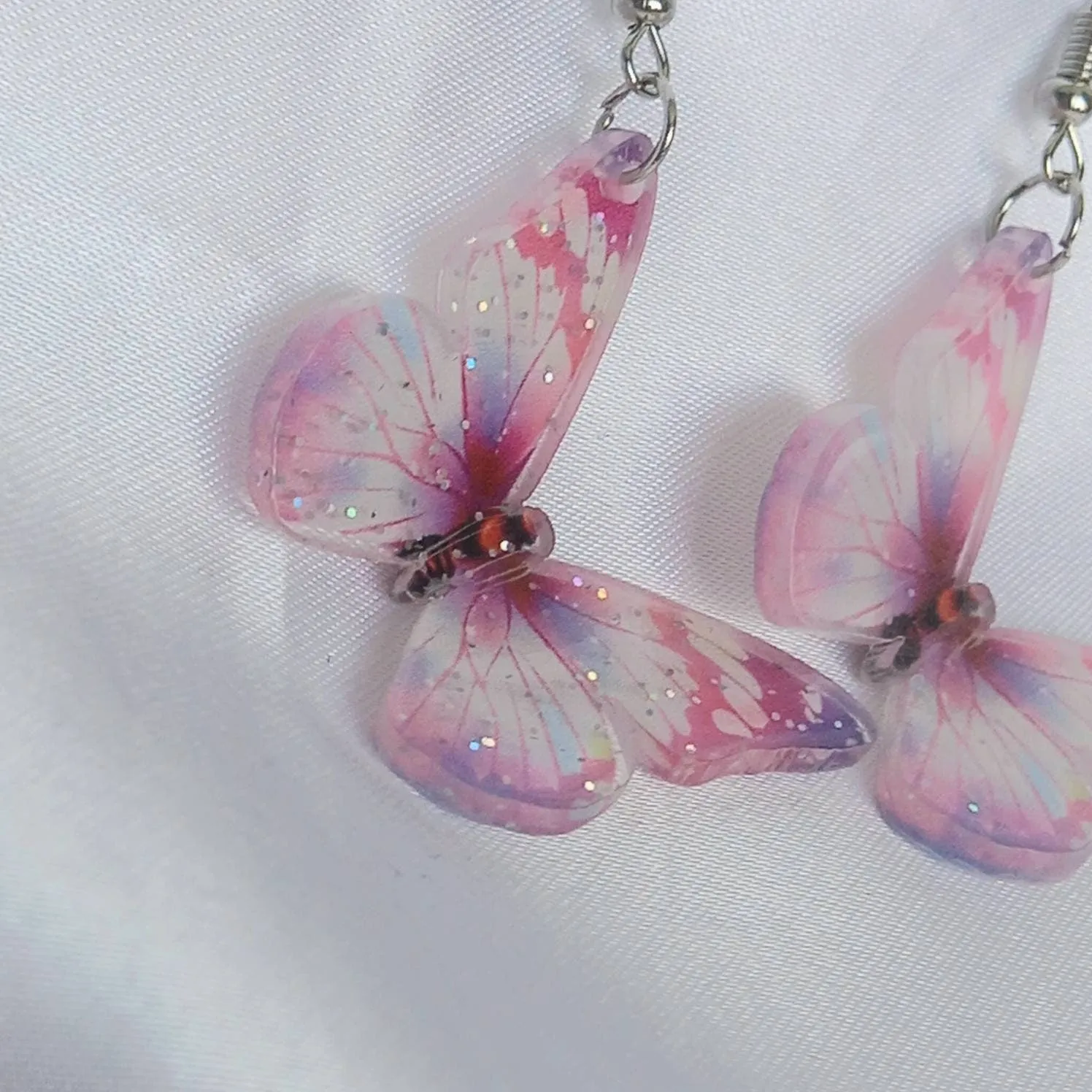 Pink Butterfly Drop Earrings - Lightweight Earrings,Purple Butterfly Earrings,Pink Earrings In The UK,Silver Butterfly Jewellery In The UK