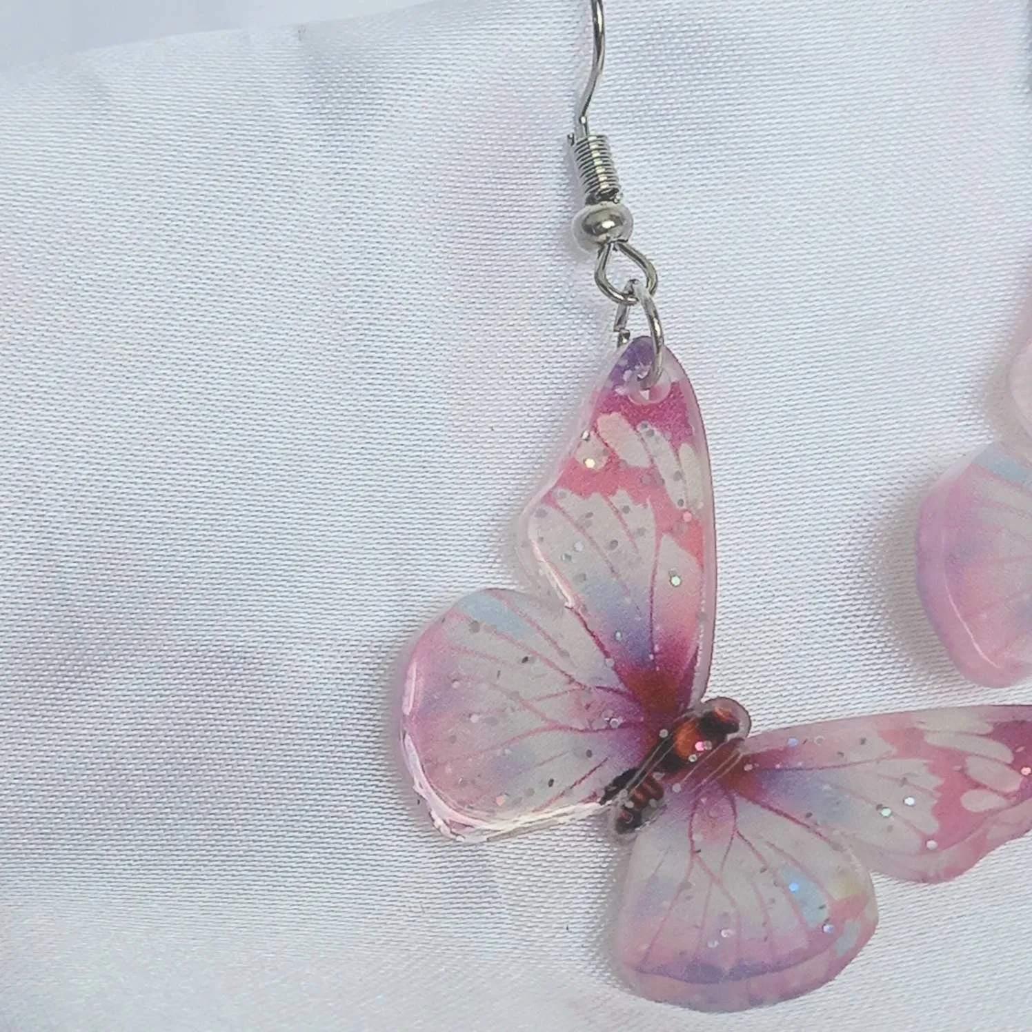 Pink Butterfly Drop Earrings - Lightweight Earrings,Purple Butterfly Earrings,Pink Earrings In The UK,Silver Butterfly Jewellery In The UK