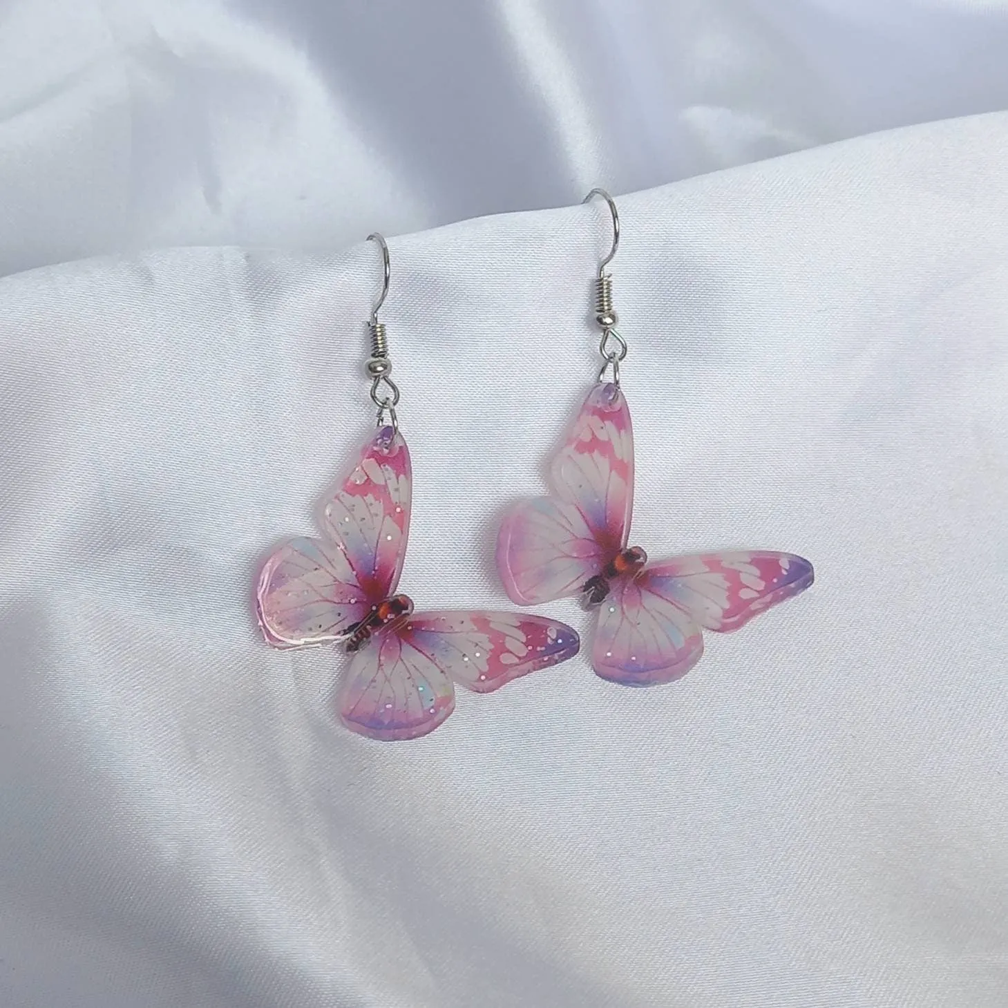 Pink Butterfly Drop Earrings - Lightweight Earrings,Purple Butterfly Earrings,Pink Earrings In The UK,Silver Butterfly Jewellery In The UK