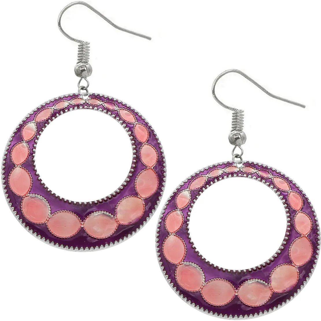 Pink Glossy Open Circle Thin Metal Earrings
