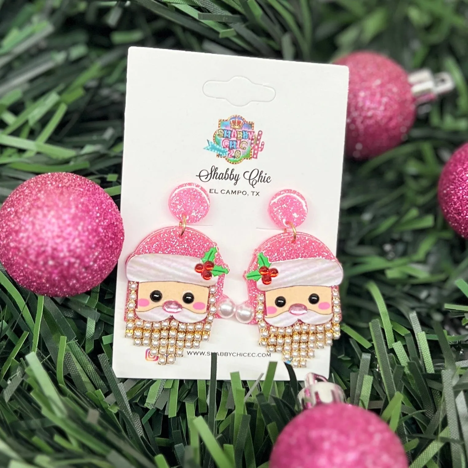 Pink Santa with Pearl Earrings
