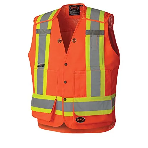 Pioneer High Visibility 5 Point Tear-Away Surveyor Safety Vest, Extra-Long Back
