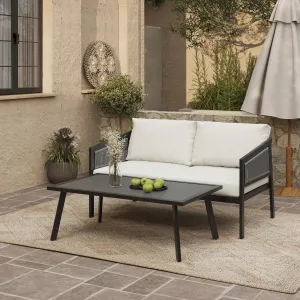 Pismo black steel & PE rope loveseat & coffee table set