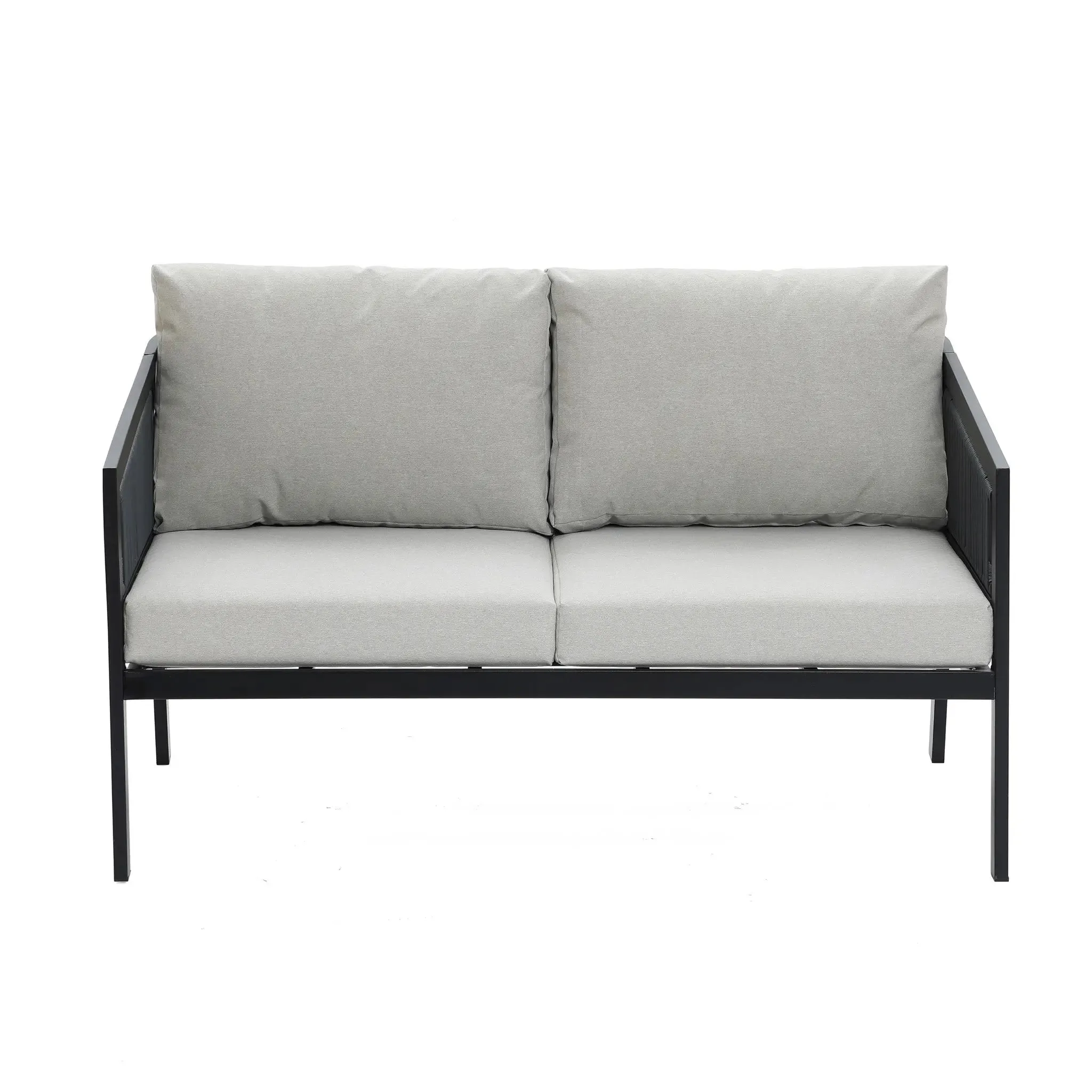 Pismo black steel & PE rope loveseat & coffee table set