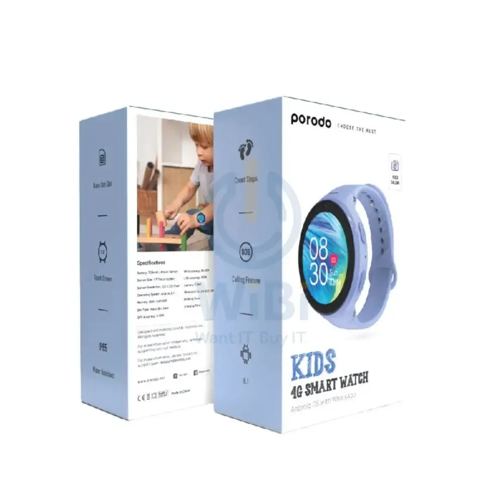 Porodo Kids GPS Smart Watch - 4G / 700mAh / Blue