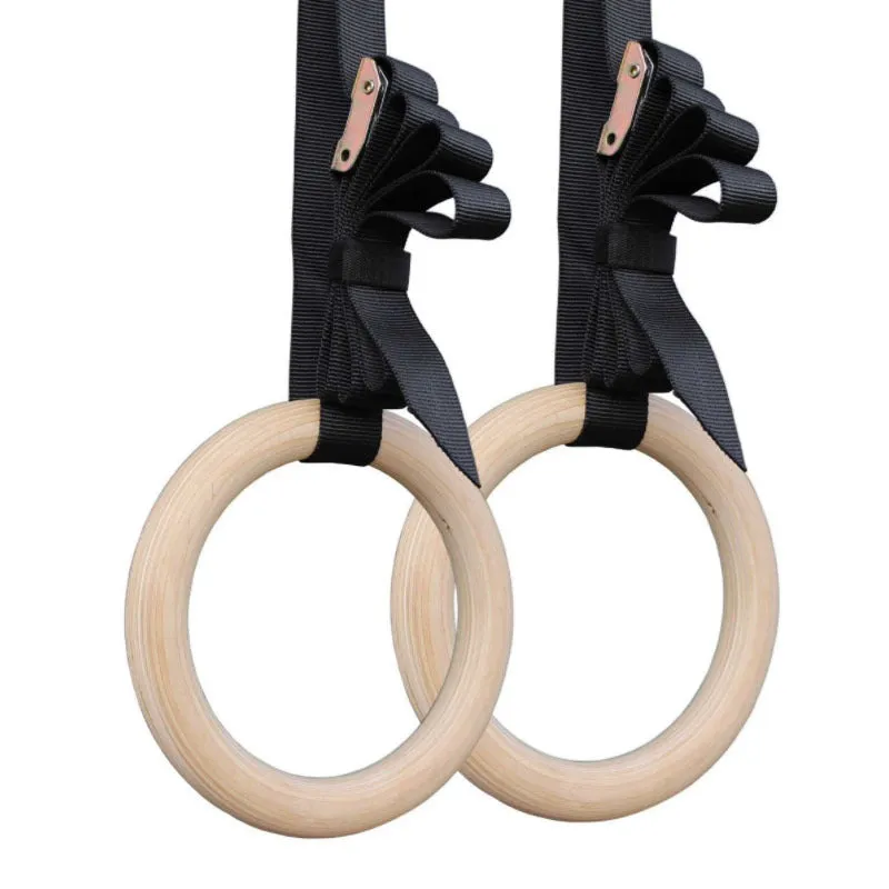 Premium Gymnastic Rings – Adjustable Wood Strength Training Rings with Heavy Duty Zinc Alloy Buckles & Anti-Slip Straps for Full-Body Workout, Home Gym Equipment