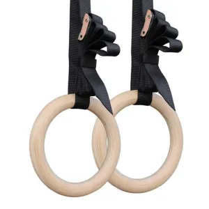 Premium Gymnastic Rings – Adjustable Wood Strength Training Rings with Heavy Duty Zinc Alloy Buckles & Anti-Slip Straps for Full-Body Workout, Home Gym Equipment