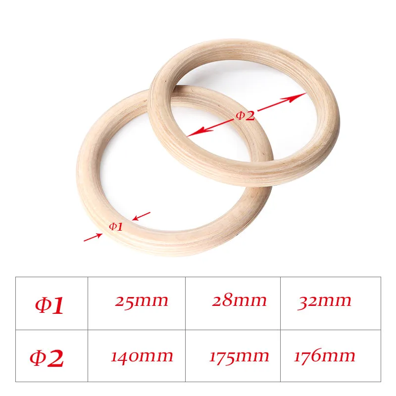 Premium Gymnastic Rings – Adjustable Wood Strength Training Rings with Heavy Duty Zinc Alloy Buckles & Anti-Slip Straps for Full-Body Workout, Home Gym Equipment