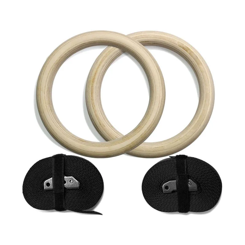 Premium Gymnastic Rings – Adjustable Wood Strength Training Rings with Heavy Duty Zinc Alloy Buckles & Anti-Slip Straps for Full-Body Workout, Home Gym Equipment