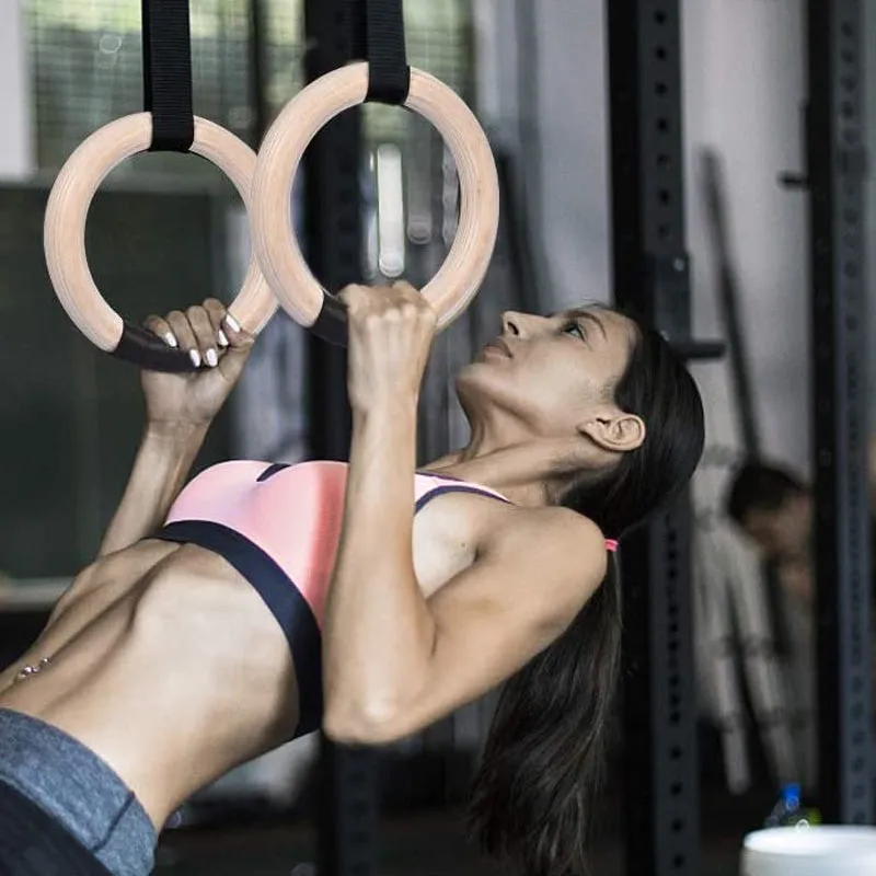 Premium Gymnastic Rings – Adjustable Wood Strength Training Rings with Heavy Duty Zinc Alloy Buckles & Anti-Slip Straps for Full-Body Workout, Home Gym Equipment