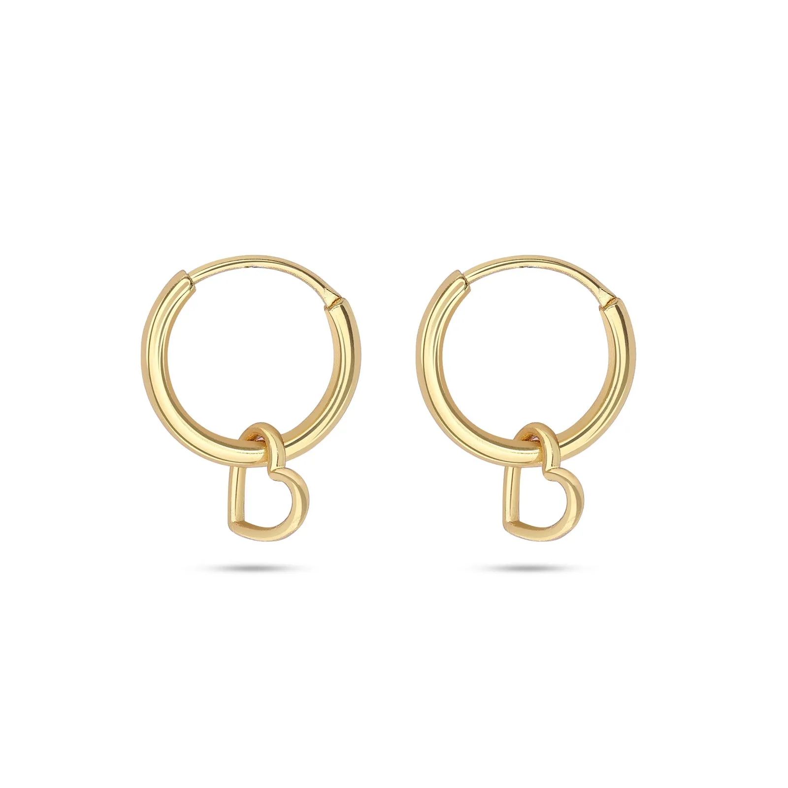 Pure 925 Silver Gold Plated Earrings - Heart-in Loop Ring Model