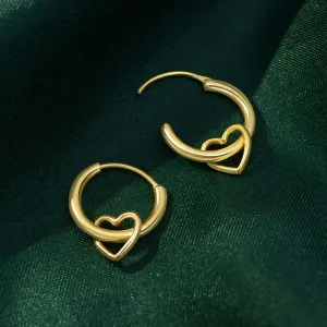 Pure 925 Silver Gold Plated Earrings - Heart-in Loop Ring Model