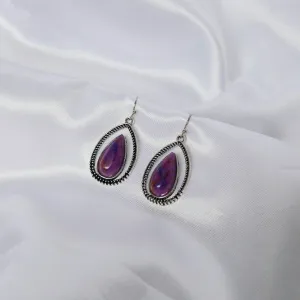 Purple & Silver Drop Earrings -Purple Oval Earrings,Silver Earrings In The UK,Silver Jewellery In The UK,Minimalist Earrings,Purple Earrings