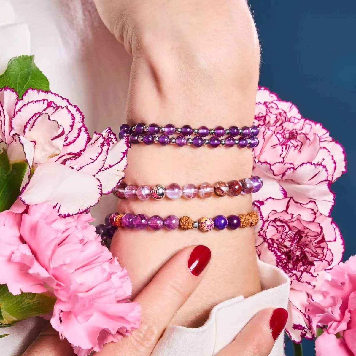 Purple Ghost Quartz | Silver | Healing Gemstone Bead Bracelet