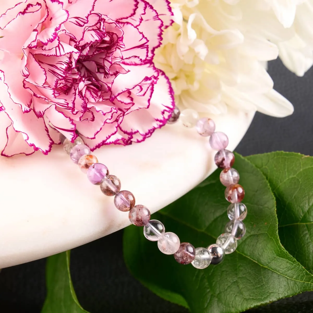 Purple Ghost Quartz | Silver | Healing Gemstone Bead Bracelet