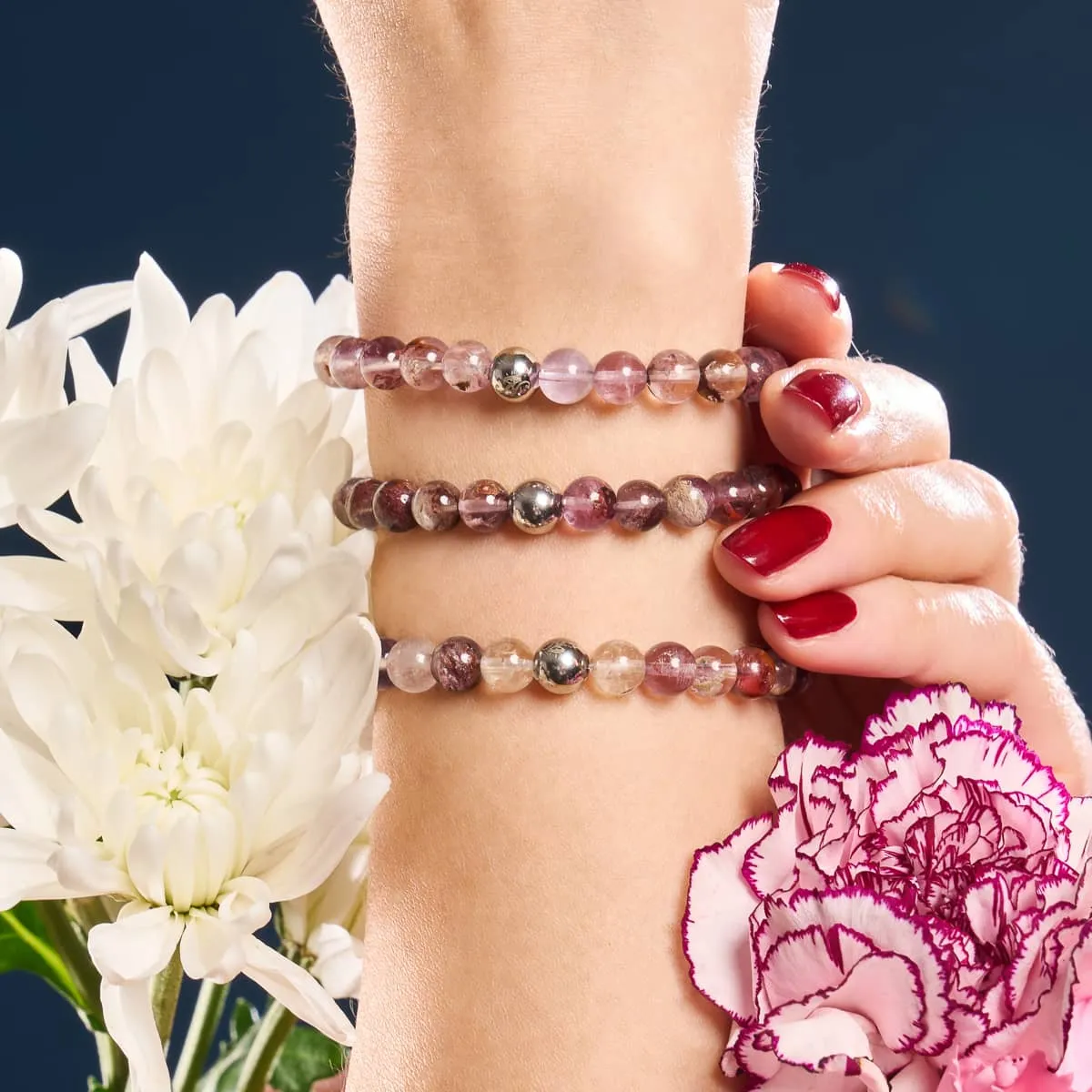 Purple Ghost Quartz | Silver | Healing Gemstone Bead Bracelet