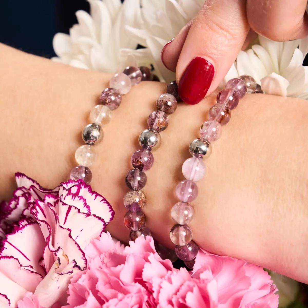 Purple Ghost Quartz | Silver | Healing Gemstone Bead Bracelet