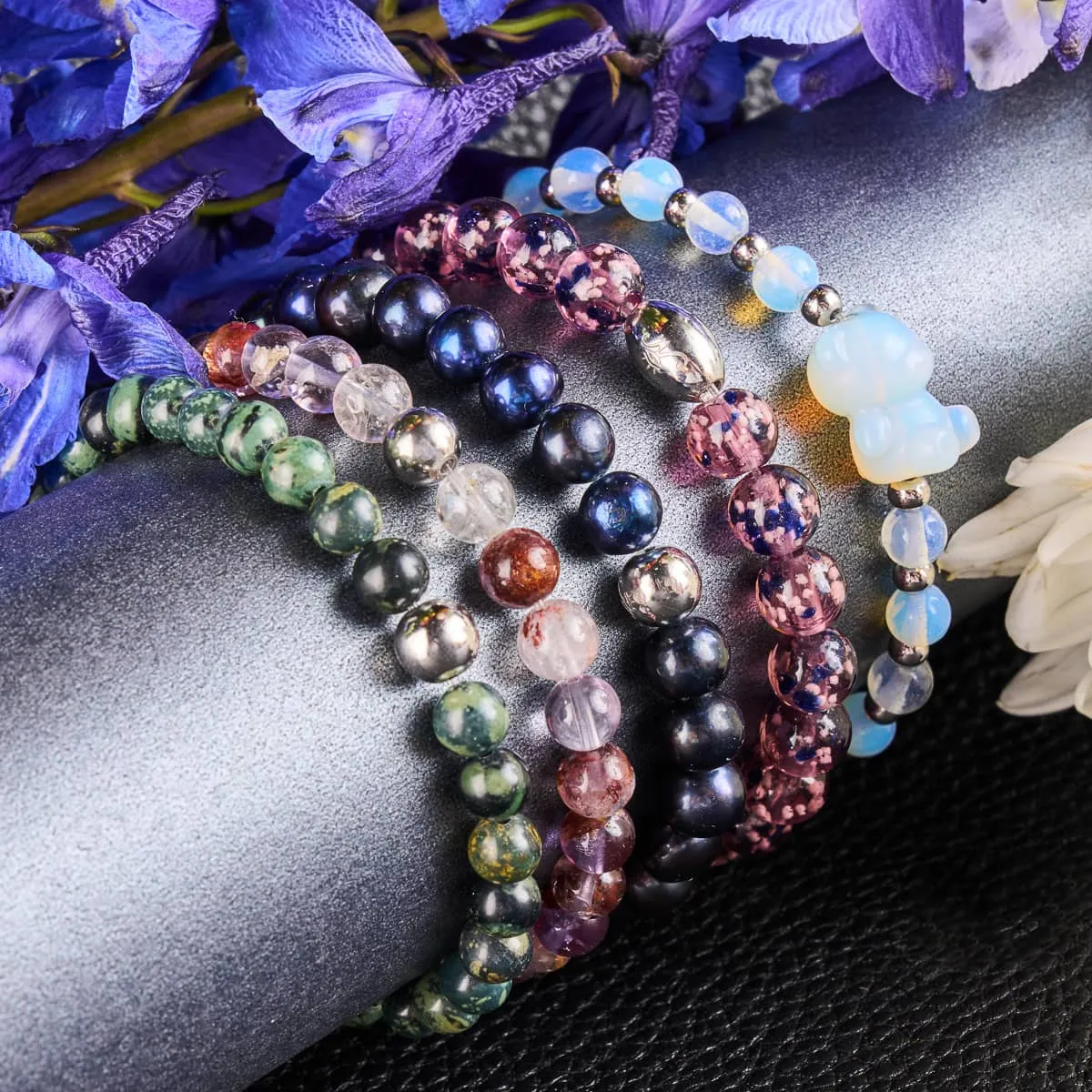 Purple Ghost Quartz | Silver | Healing Gemstone Bead Bracelet