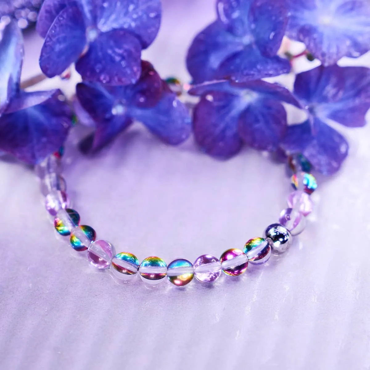 Purple Rain | Silver | Galaxy Glass Bead Bracelet