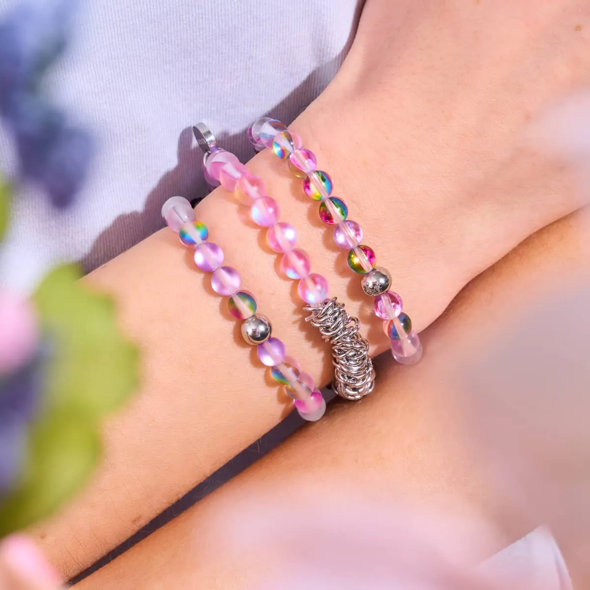 Purple Rain | Silver | Galaxy Glass Bead Bracelet