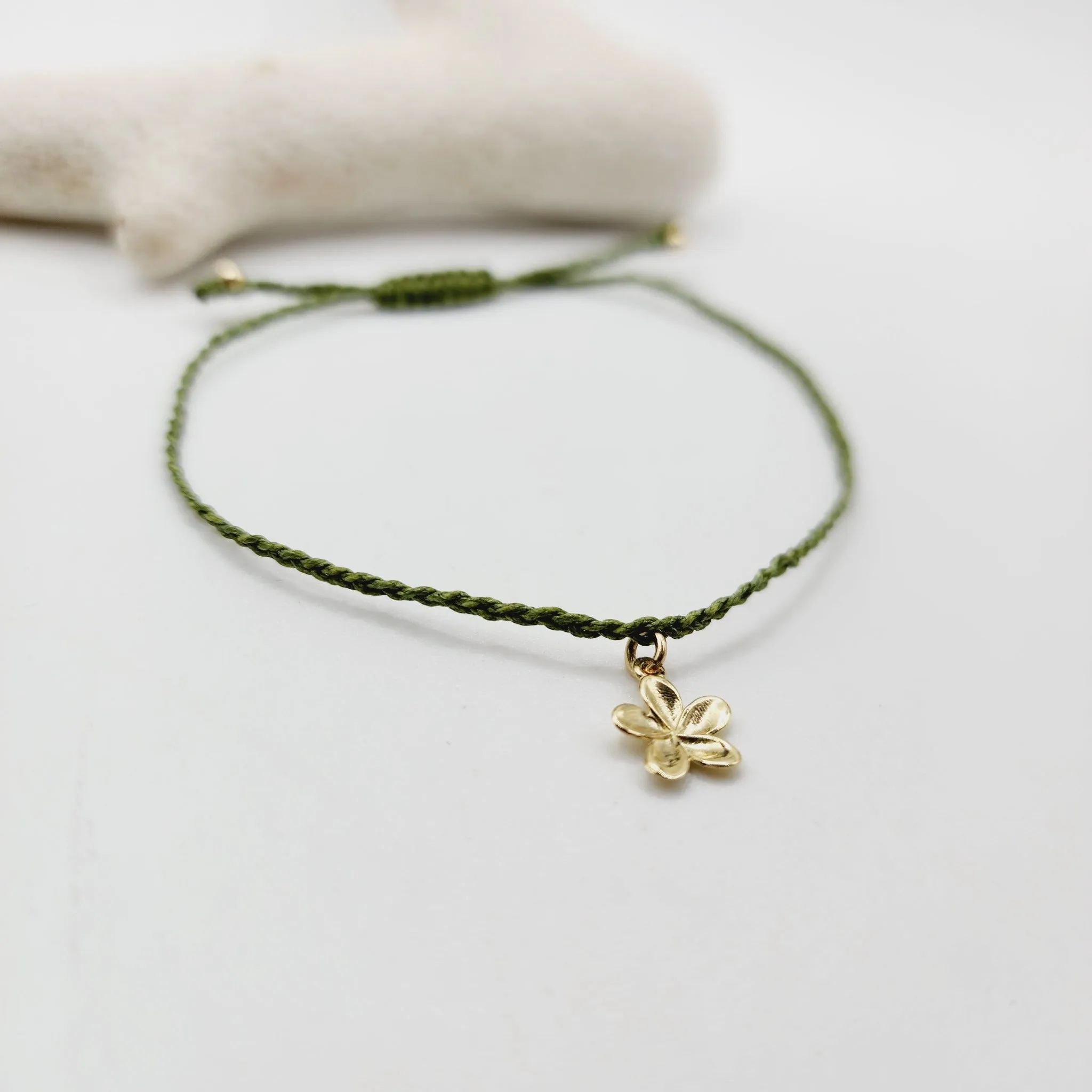 READY TO SHIP Frangipani Charm Bracelet - Solid 9k Yellow Gold & Nylon - FJD$