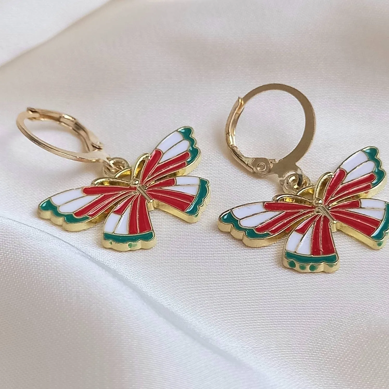 Red & Green Butterfly Drop Earrings - Lightweight Drop Earrings,Butterfly Earrings,Red Earrings In The UK,Green Jewellery In The UK