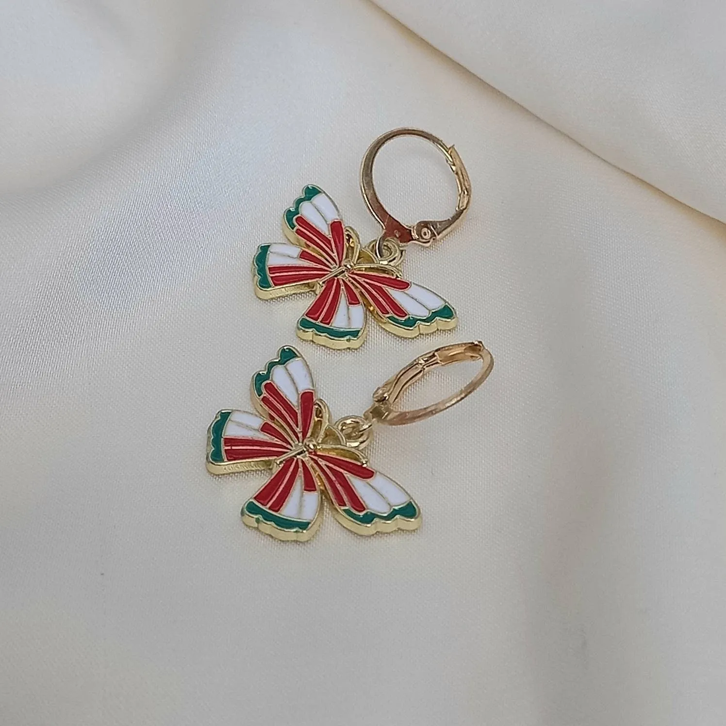 Red & Green Butterfly Drop Earrings - Lightweight Drop Earrings,Butterfly Earrings,Red Earrings In The UK,Green Jewellery In The UK