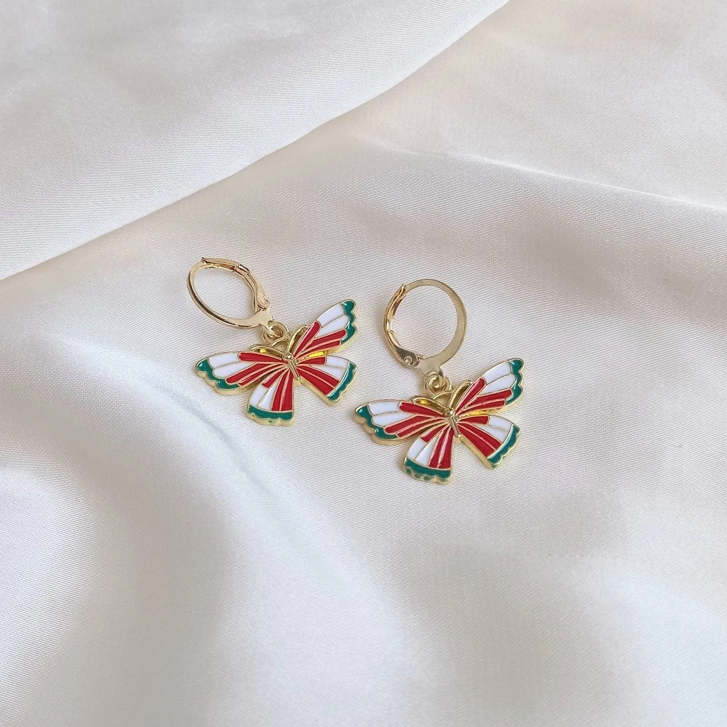 Red & Green Butterfly Drop Earrings - Lightweight Drop Earrings,Butterfly Earrings,Red Earrings In The UK,Green Jewellery In The UK