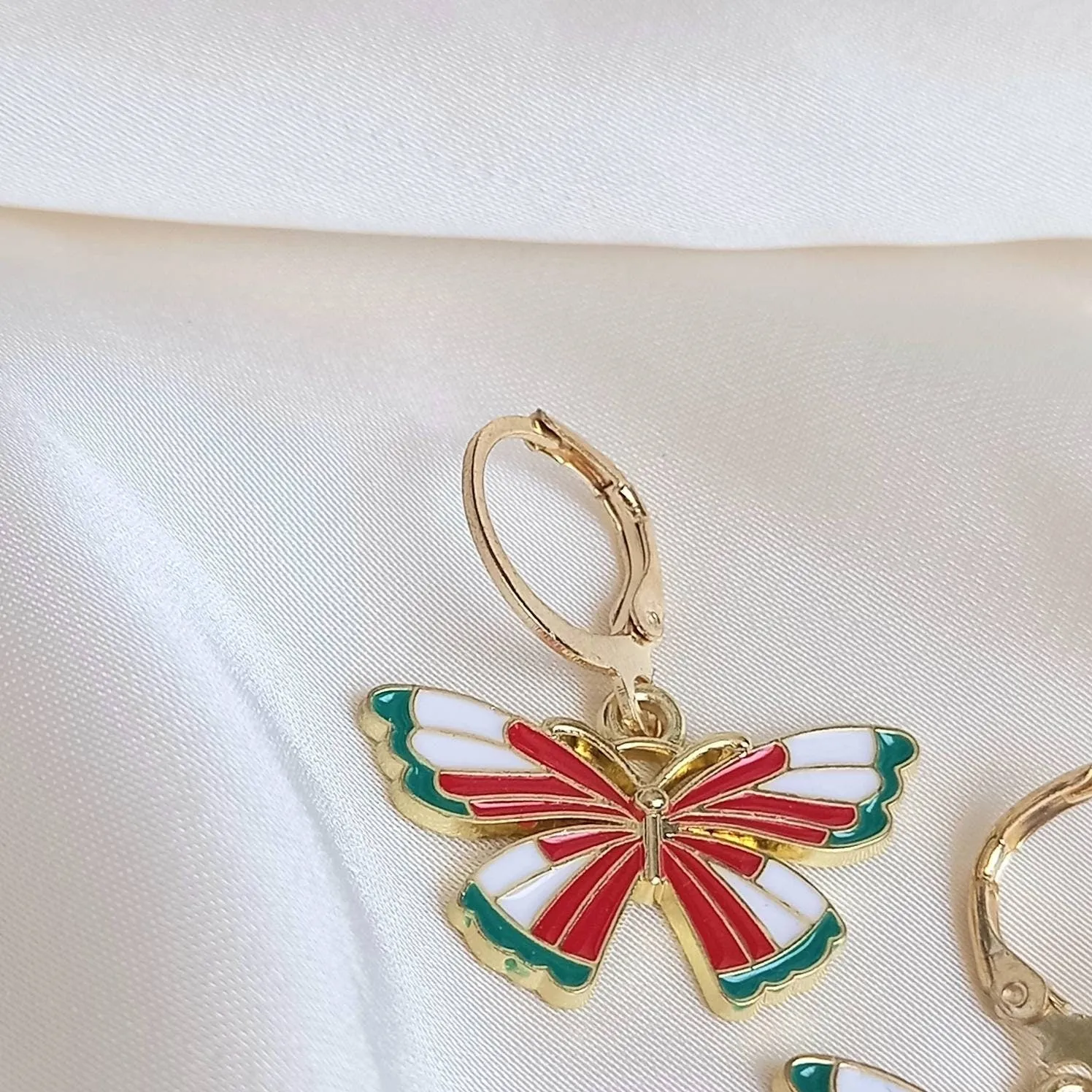Red & Green Butterfly Drop Earrings - Lightweight Drop Earrings,Butterfly Earrings,Red Earrings In The UK,Green Jewellery In The UK
