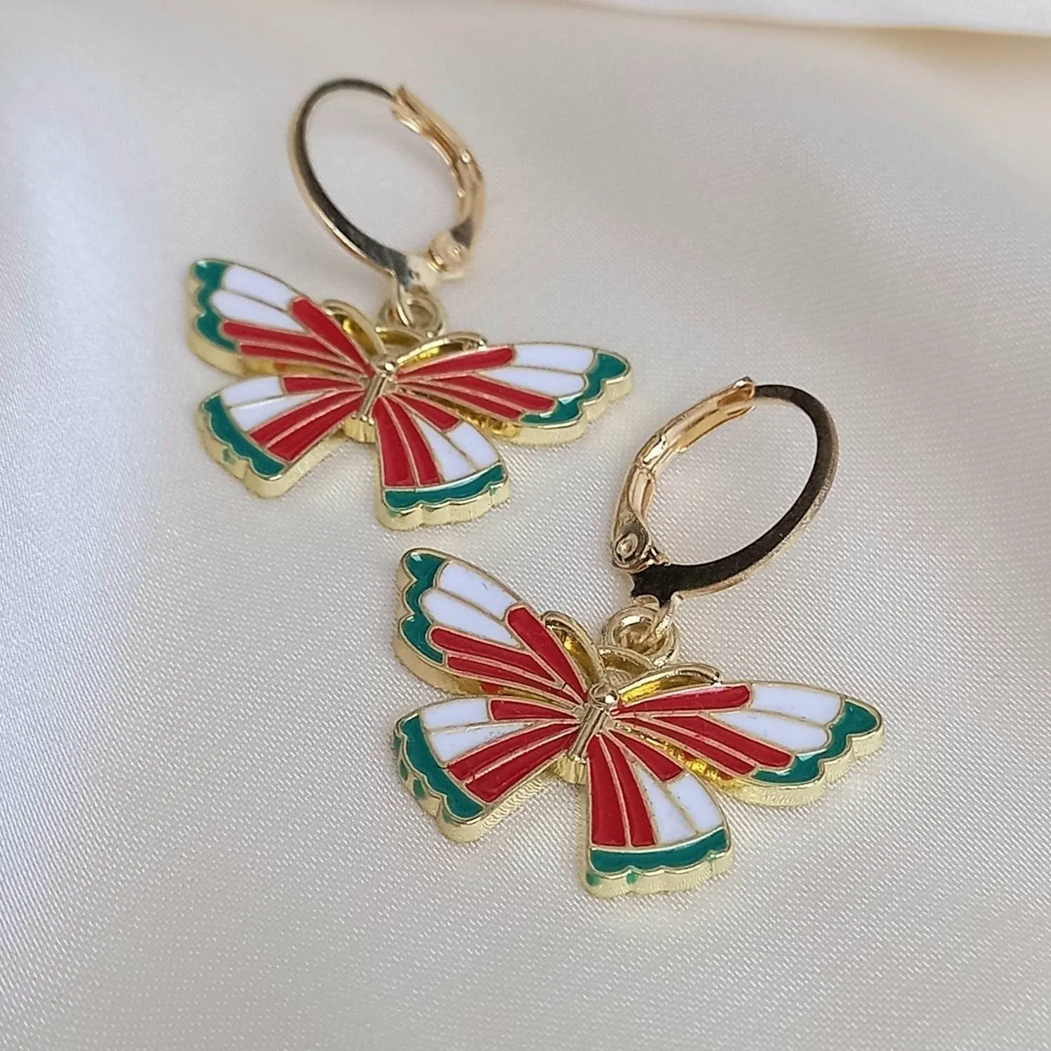 Red & Green Butterfly Drop Earrings - Lightweight Drop Earrings,Butterfly Earrings,Red Earrings In The UK,Green Jewellery In The UK