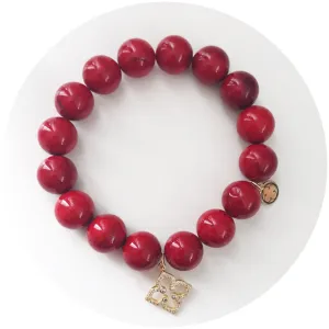 Red Riverstone with Pavè Gold Clover Pendant
