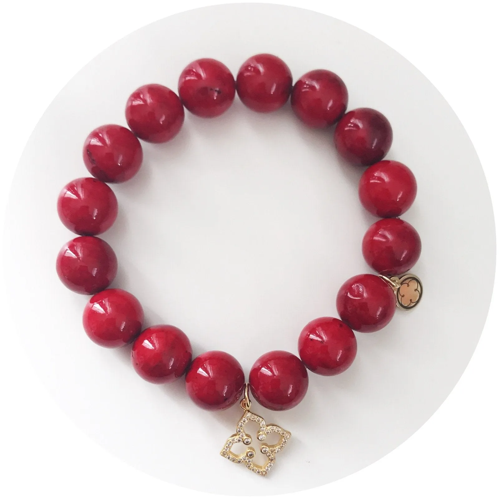 Red Riverstone with Pavè Gold Clover Pendant