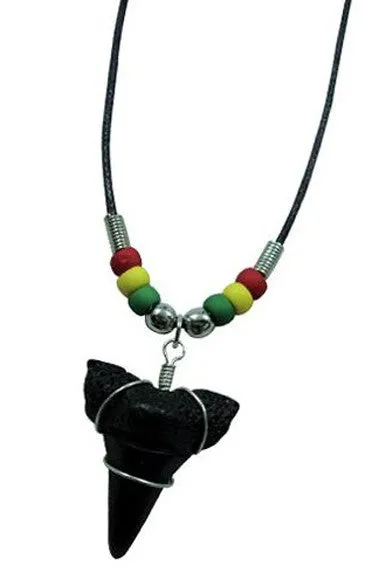 REGGAE BLACK SHARK TOOTH ROPE NECKLACE ( sold by the piece or dozen )