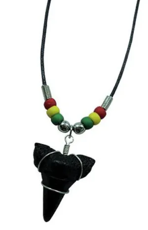 REGGAE BLACK SHARK TOOTH ROPE NECKLACE ( sold by the piece or dozen )