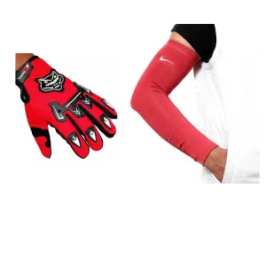 R.J.VON Arm Sleeves With Kinghood Gloves Perfect Universal (Red,Free Size)