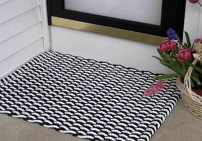 Rope Doormat - Dark Navy & White Wave
