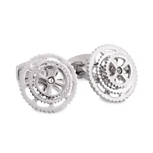 Rotatable Silver Bike Gear Cufflinks
