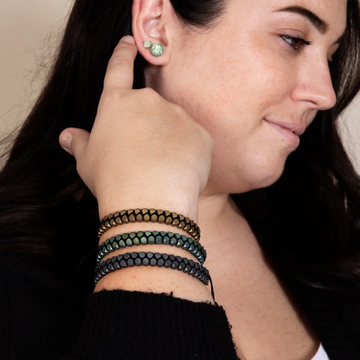 Sacred Geom | Matte Bronze Hematite | Gunmetal | Octahedron Bracelet