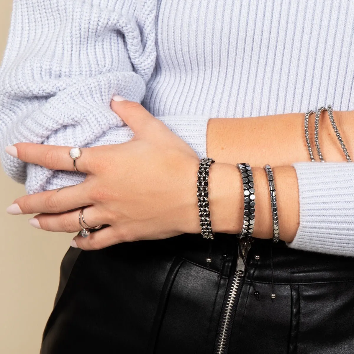 Sacred Geom | Silver Hematite | Gunmetal | Octahedron Bracelet