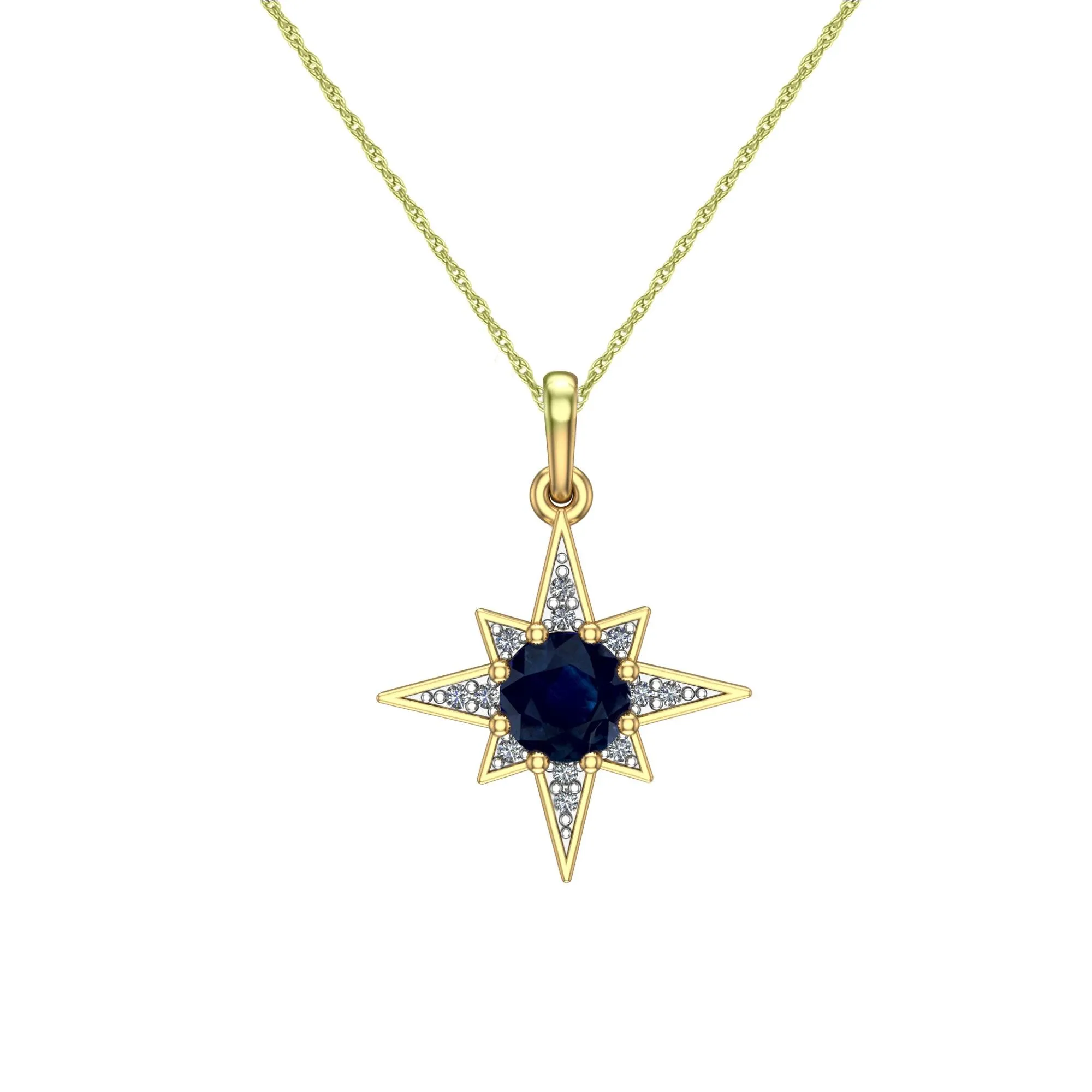 Sapphire and Diamond Star Pendant in 10K Yellow Gold