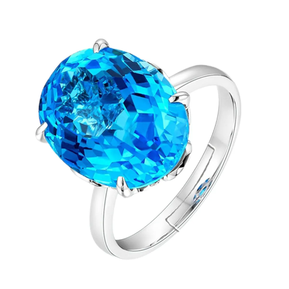 Sea Blue Crystal & Silver-Plated Adjustable Solitaire Ring