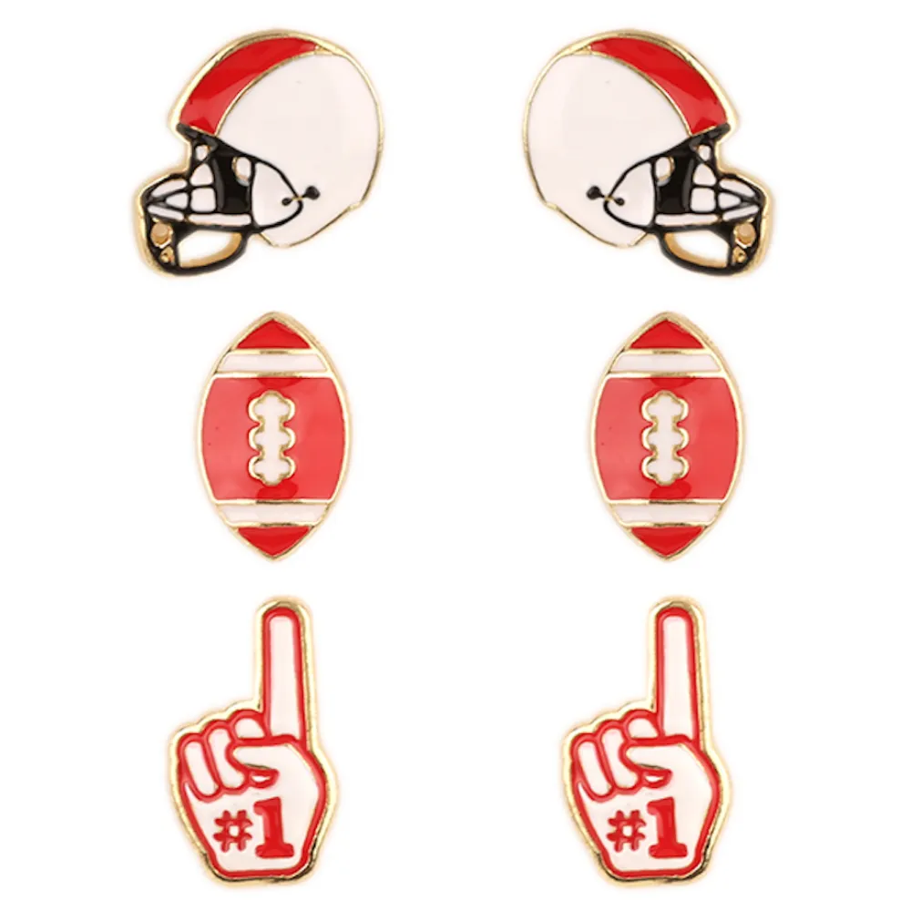 SET OF 3 GAMEDAY ENAMEL STUD EARRINGS- BLUE AND WHITE