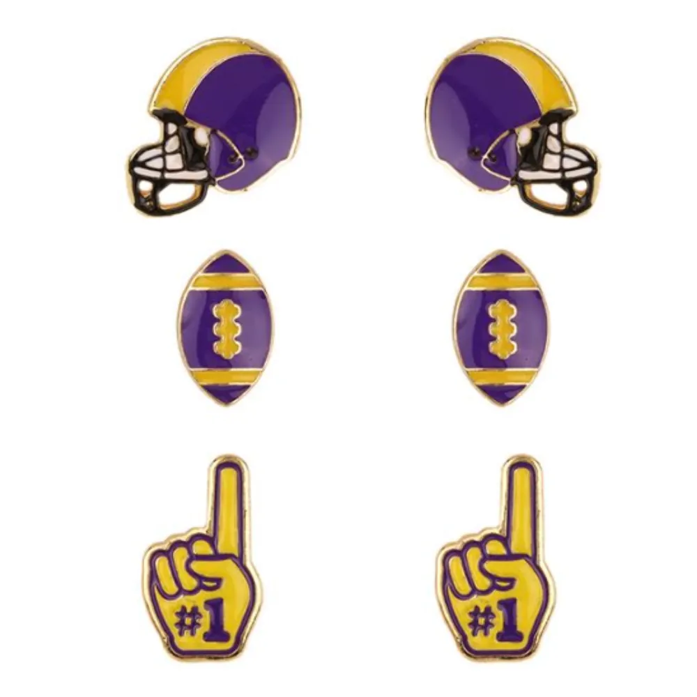 SET OF 3 GAMEDAY ENAMEL STUD EARRINGS- BLUE AND WHITE