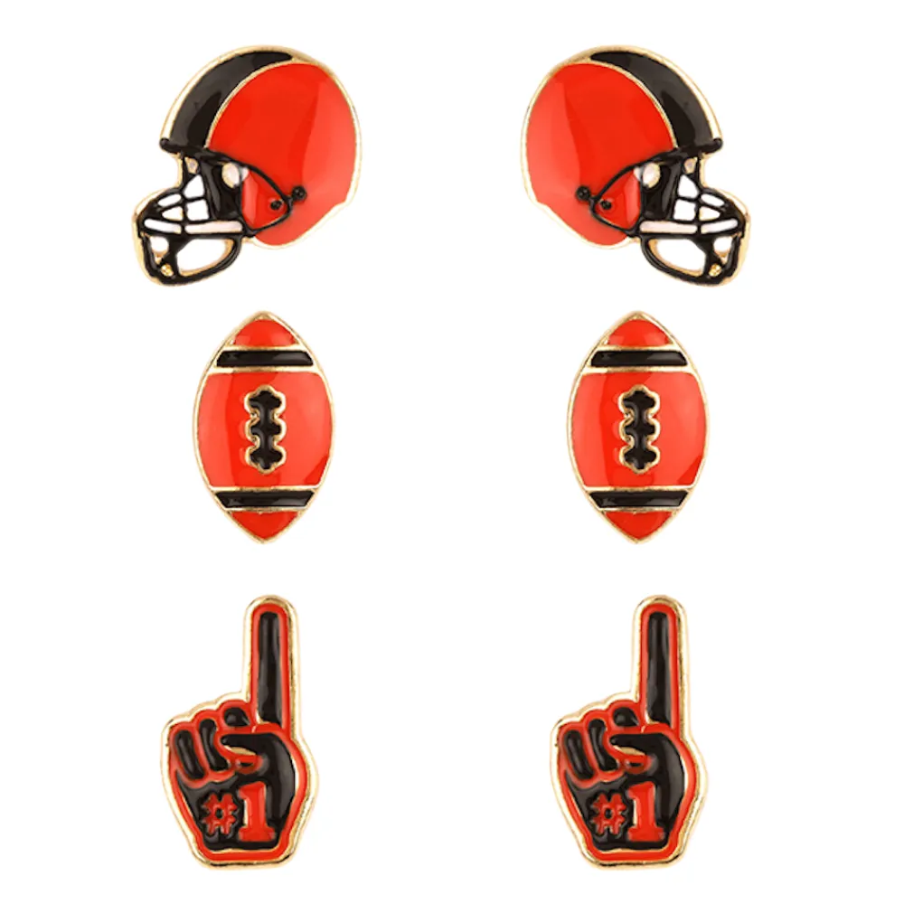 SET OF 3 GAMEDAY ENAMEL STUD EARRINGS- BLUE AND WHITE