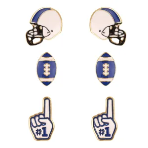 SET OF 3 GAMEDAY ENAMEL STUD EARRINGS- BLUE AND WHITE