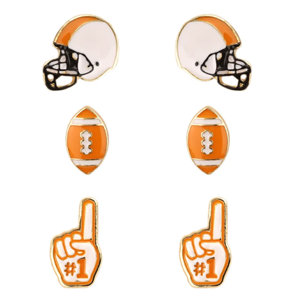 SET OF 3 GAMEDAY ENAMEL STUD EARRINGS- BLUE AND WHITE
